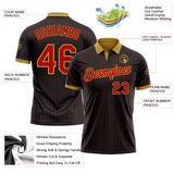 Custom Black Red Pinstripe-Old Gold Performance Polo Shirt