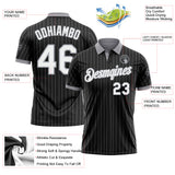 Custom Black Gray Pinstripe-White Performance Polo Shirt