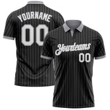 Custom Black Gray Pinstripe-White Performance Polo Shirt
