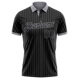 Custom Black Gray Pinstripe-Gray Performance Polo Shirt