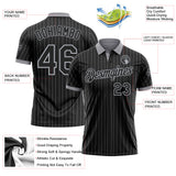 Custom Black Gray Pinstripe-Gray Performance Polo Shirt