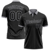 Custom Black Gray Pinstripe-Gray Performance Polo Shirt
