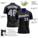 Custom Black Gray Pinstripe Purple-White Performance Polo Shirt
