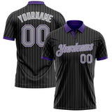 Custom Black Gray Pinstripe Purple-White Performance Polo Shirt