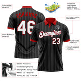 Custom Black Gray Pinstripe White-Red Performance Polo Shirt