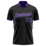 Custom Black Gray Pinstripe-Purple Performance Polo Shirt