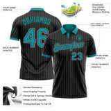 Custom Black Gray Pinstripe-Teal Performance Polo Shirt