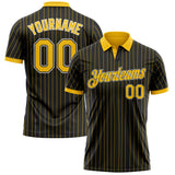 Custom Black Yellow Pinstripe-White Performance Polo Shirt