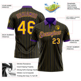 Custom Black Yellow Pinstripe-Purple Performance Polo Shirt