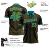 Custom Black Yellow Pinstripe-Teal Performance Polo Shirt