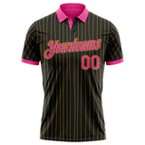 Custom Black Yellow Pinstripe-Pink Performance Polo Shirt