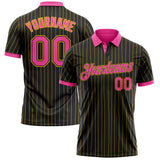 Custom Black Yellow Pinstripe-Pink Performance Polo Shirt