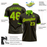 Custom Black Yellow Pinstripe-Neon Green Performance Polo Shirt
