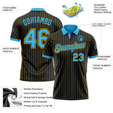 Custom Black Yellow Pinstripe-Sky Blue Performance Polo Shirt