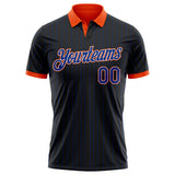 Custom Black Royal Pinstripe White-Orange Performance Polo Shirt
