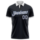 Custom Black Royal Pinstripe Gray-White Performance Polo Shirt