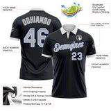 Custom Black Royal Pinstripe Gray-White Performance Polo Shirt