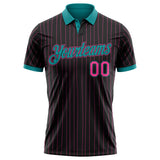 Custom Black Pink Pinstripe-Teal Performance Polo Shirt