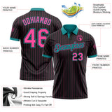 Custom Black Pink Pinstripe-Teal Performance Polo Shirt