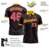 Custom Black Pink Pinstripe-Yellow Performance Polo Shirt