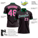 Custom Black Pink Pinstripe White-Kelly Green Performance Polo Shirt