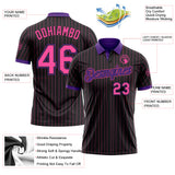 Custom Black Pink Pinstripe-Purple Performance Polo Shirt