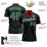 Custom Black Kelly Green Pinstripe White-Red Performance Polo Shirt