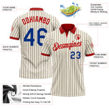 Custom Cream Black Pinstripe Royal-Red Performance Polo Shirt