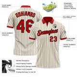 Custom Cream Black Pinstripe-Red Performance Polo Shirt