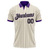 Custom Cream Black Pinstripe-Purple Performance Polo Shirt