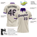 Custom Cream Black Pinstripe-Purple Performance Polo Shirt