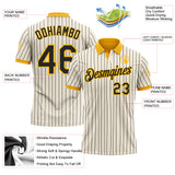 Custom Cream Black Pinstripe-Gold Performance Polo Shirt