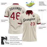 Custom Cream Black Pinstripe-Crimson Performance Polo Shirt