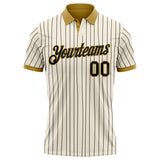 Custom Cream Black Pinstripe-Old Gold Performance Polo Shirt