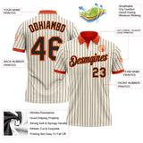 Custom Cream Black Pinstripe-Orange Performance Polo Shirt