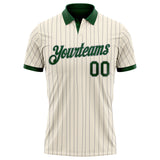 Custom Cream Gray Pinstripe-Green Performance Polo Shirt