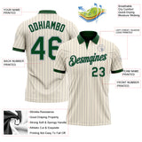 Custom Cream Gray Pinstripe-Green Performance Polo Shirt
