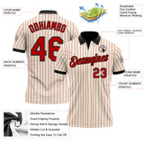 Custom Cream Red Pinstripe-Black Performance Polo Shirt