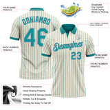 Custom Cream Teal Pinstripe-Gray Performance Polo Shirt