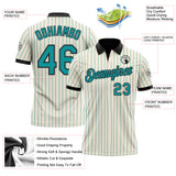 Custom Cream Teal Pinstripe-Black Performance Polo Shirt