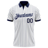 Custom White Navy Pinstripe-Navy Performance Polo Shirt