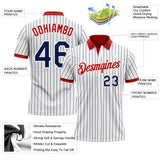 Custom White Navy Pinstripe-Red Performance Polo Shirt