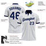 Custom White Navy Pinstripe-Gray Performance Polo Shirt