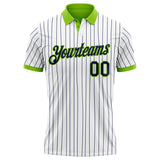 Custom White Navy Pinstripe-Neon Green Performance Polo Shirt