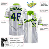 Custom White Navy Pinstripe-Neon Green Performance Polo Shirt