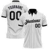 Custom White Black Pinstripe-Gray Performance Polo Shirt