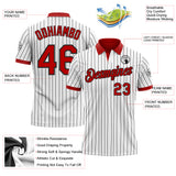 Custom White Black Pinstripe-Red Performance Polo Shirt
