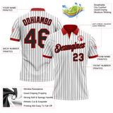 Custom White Black Pinstripe-Red Performance Polo Shirt