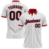 Custom White Black Pinstripe-Red Performance Polo Shirt