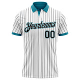 Custom White Black Pinstripe-Teal Performance Polo Shirt